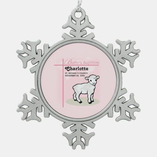 , Baptisme, Roze, Meisje, Lamb Tin Sneeuwvlok Ornament (Voorkant)