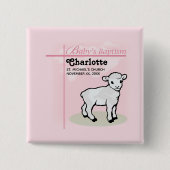 , Baptisme, Roze, Meisje, Lamb Vierkante Button 5,1 Cm (Voorkant)