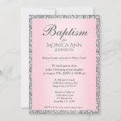 Baptisme | Roze met zilveren faux-glitter Kaart (Voorkant)