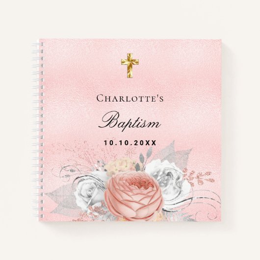Baptisme roze roze roze roze goudflorals zilver notitieboek (Voorkant)