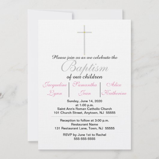 Baptisme roze triplets uitnodiging (Voorkant)