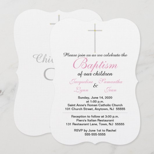 Baptisme roze tweelingen kaart (Voorkant / Achterkant)