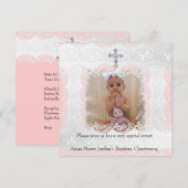 Baptisme Roze witte lens Foto jewel Cross Kaart (Voorkant / Achterkant)