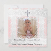 Baptisme Roze witte lens Foto jewel Cross Kaart (Voorkant)