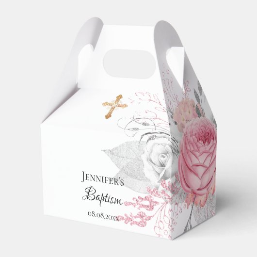 Baptisme roze zilver modern elegant kruis bedankdoosjes (Achterkant)