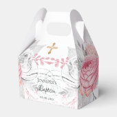 Baptisme roze zilver modern elegant kruis bedankdoosjes (Voorkant Zijde)