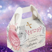 Baptisme roze zilver modern elegant kruis bedankdoosjes