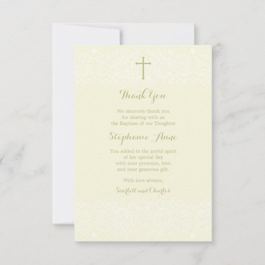Baptisme Sage Delicate Floral Lace Bedankkaart (Voorkant)