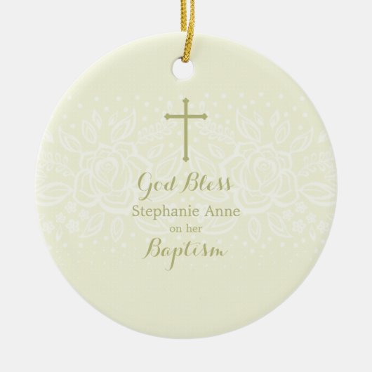 Baptisme Sage Delicate Floral Lace Keramisch Ornament (Voorkant)