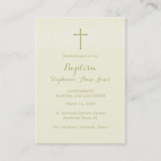 Baptisme Sage Delicate Floral Lace Visitekaartje (Voorkant)