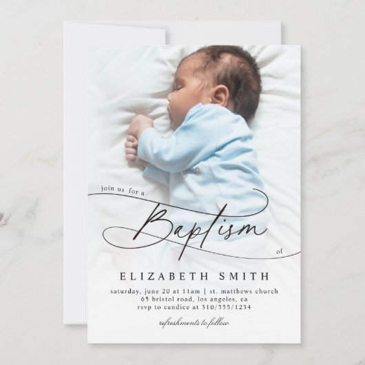 Baptisme Script Elegant Religant Aangepast met fot Kaart (Voorkant)