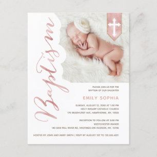 Baptisme Script Shiny Blush Photo Invitation Kaart