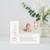 Baptisme Script Shiny Blush Photo Invitation Kaart (Staand voorkant)