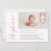 Baptisme Script Shiny Blush Photo Invitation Kaart (Voorkant)
