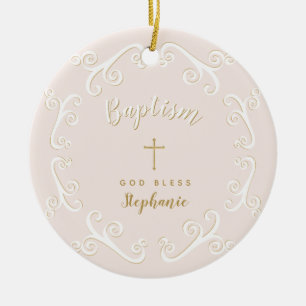 Baptisme Scroll in roze en goud Keramisch Ornament