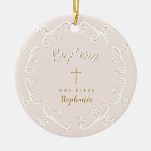 Baptisme Scroll in roze en goud Keramisch Ornament (Voorkant)