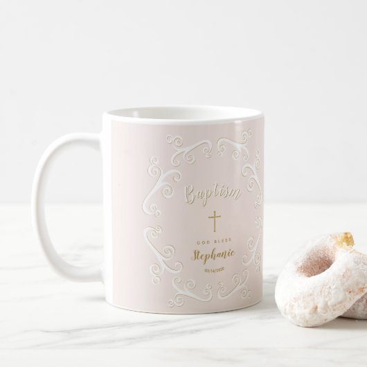 Baptisme Scroll in roze en goud Koffiemok (Met donut)