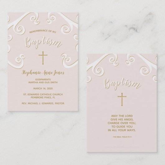 Baptisme Scroll in roze en goud Visitekaartje (Voorkant / Achterkant)
