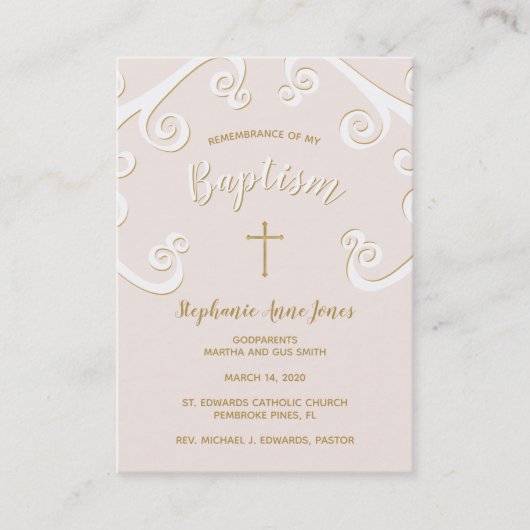Baptisme Scroll in roze en goud Visitekaartje (Voorkant)