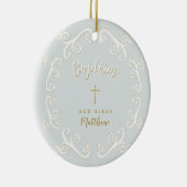 Baptisme Scrollen in Powder Blue en Gold Keramisch Ornament (Rechts)
