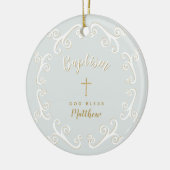 Baptisme Scrollen in Powder Blue en Gold Keramisch Ornament (Links)