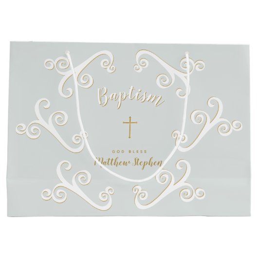 Baptisme Scrollen in Powder Blue en Gold Large Cadeautasje (Achterkant)
