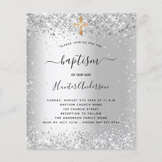 Baptisme Silver Glitter Gold Baptisme-uitnodiging Flyer (Voorkant)