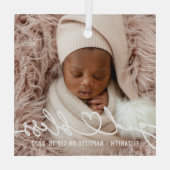 Baptisme Simple Elegant Moderne Heart Baby Foto Glas Ornament (Achterkant)