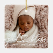 Baptisme Simple Elegant Moderne Heart Baby Foto Keramisch Ornament (Achterkant)