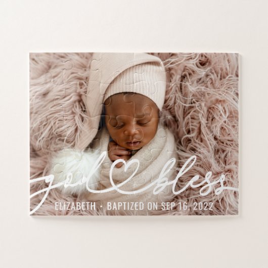 Baptisme Simple Elegant Moderne Heart Baby Foto Legpuzzel (Horizontaal)