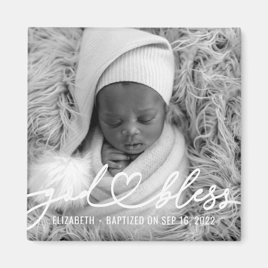 Baptisme Simple Elegant Moderne Heart Baby Foto Magneet (Voorkant)