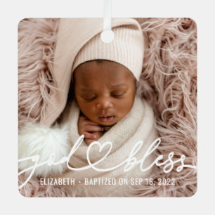 Baptisme Simple Elegant Moderne Heart Baby Foto Metalen Ornament