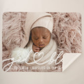 Baptisme Simple Elegant Moderne Heart Baby Foto Sherpa Deken (Voorkant (horizontaal))