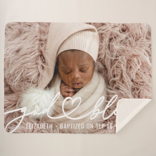 Baptisme Simple Elegant Moderne Heart Baby Foto Sherpa Deken (Voorkant (horizontaal))