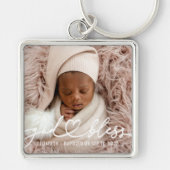 Baptisme Simple Elegant Moderne Heart Baby Foto Sleutelhanger (Voorkant)