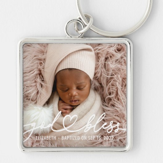 Baptisme Simple Elegant Moderne Heart Baby Foto Sleutelhanger (Voorkant)