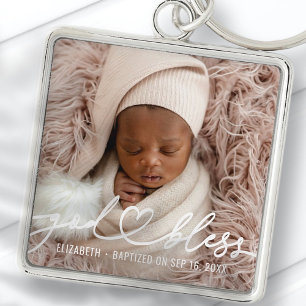 Baptisme Simple Elegant Moderne Heart Baby Foto Sleutelhanger