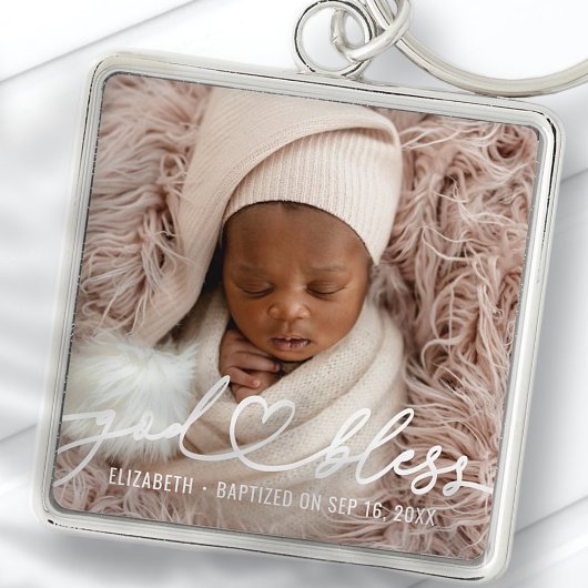 Baptisme Simple Elegant Moderne Heart Baby Foto Sleutelhanger