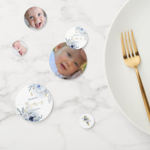 Baptisme stoffige blauwe bloemen confetti