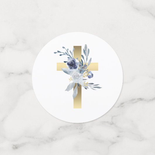 Baptisme stoffige blauwe bloemen confetti (Kleine voorkant)