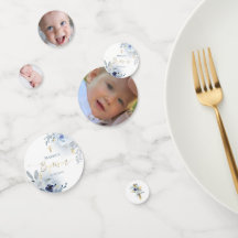 Baptisme stoffige blauwe bloemen confetti