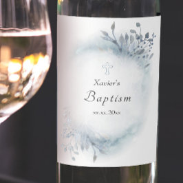 Baptisme stoffige blauwe waterverf groen wijn etiket