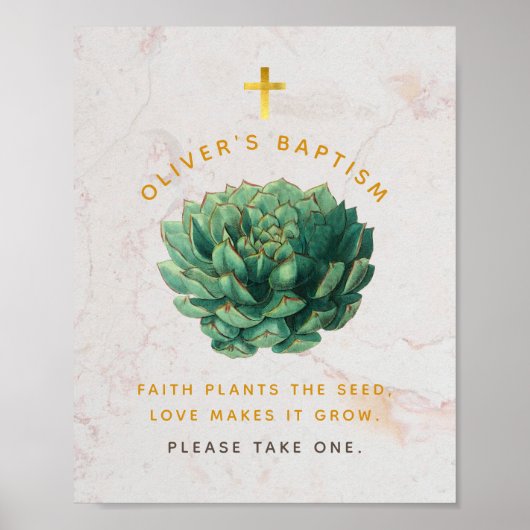 Baptisme Succulent Favors Green Gold Botanical Pos Poster (Voorkant)