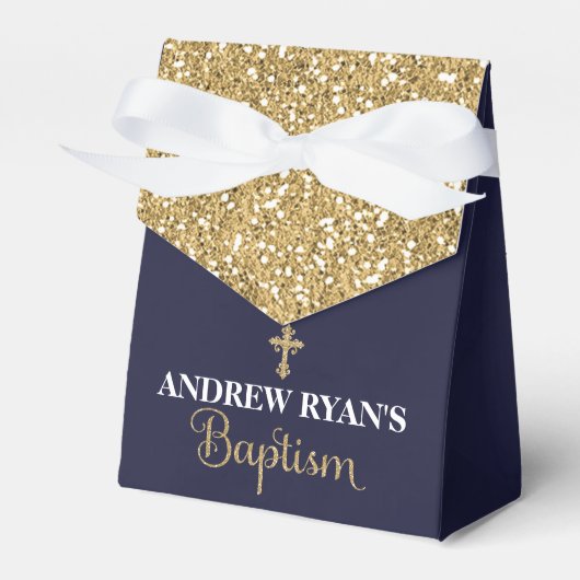 Baptisme Tent Favor Box Navy & Gold Boy Bedankdoosjes (Voorkant Zijde)