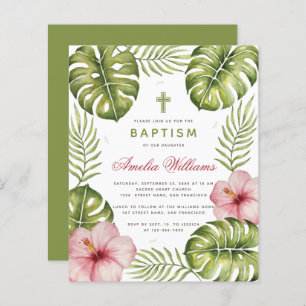 Baptisme Tropical Leaves Hibiscus Budget Invitatio