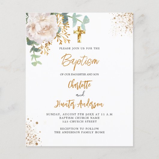 Baptisme tweeling eucalyptus florale begrotingsuit (Voorkant)