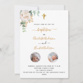 Baptisme tweeling witte florale foto kaart (Voorkant)