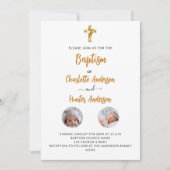 Baptisme tweeling witte foto genderneutraal kaart (Voorkant)