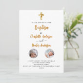 Baptisme tweeling witte foto genderneutraal kaart (Staand voorkant)