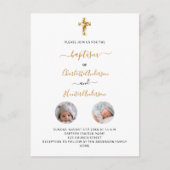 Baptisme tweeling witte foto genderneutraal uitnodiging briefkaart (Voorkant)